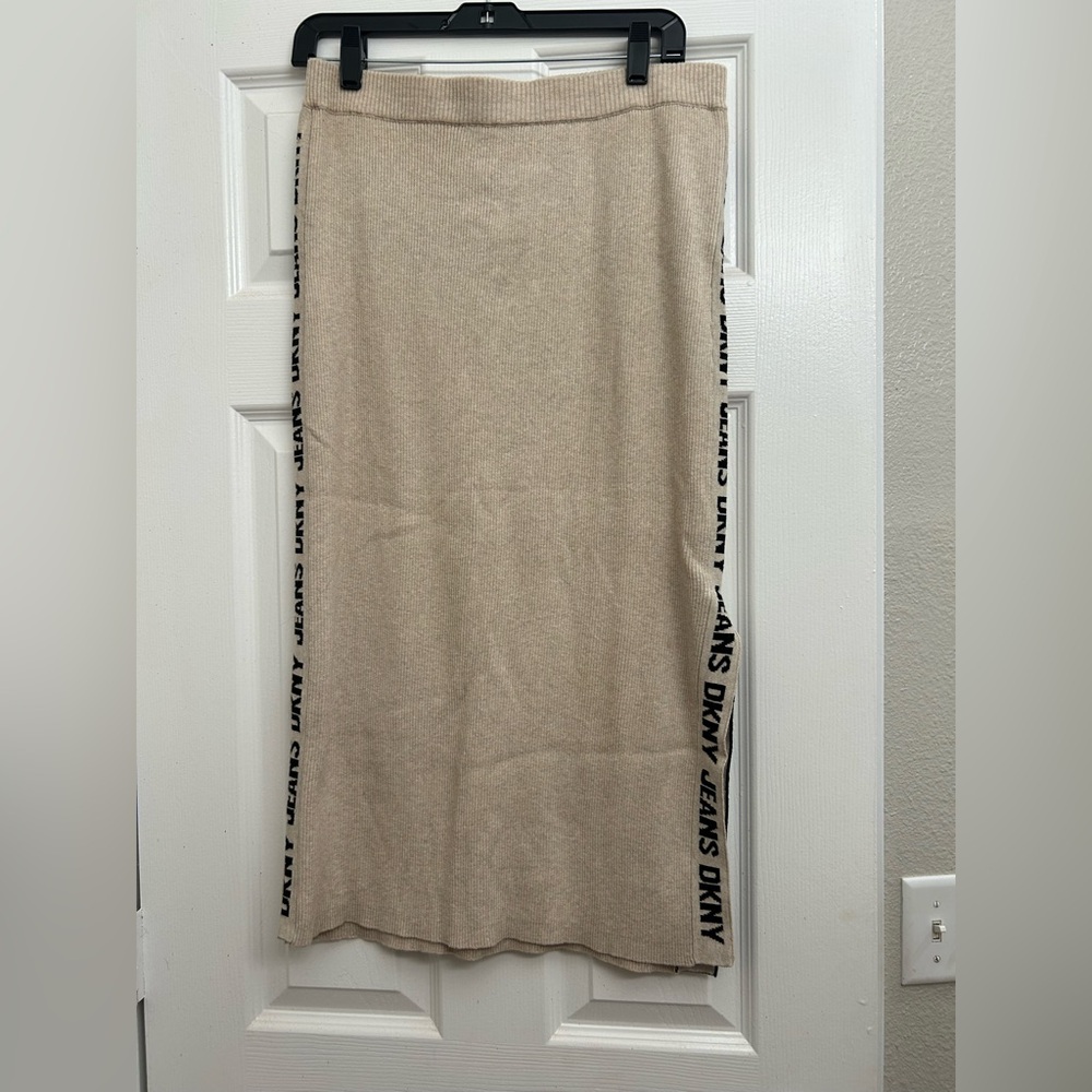 DKNY Tan Maxi Skirt with Side Logo